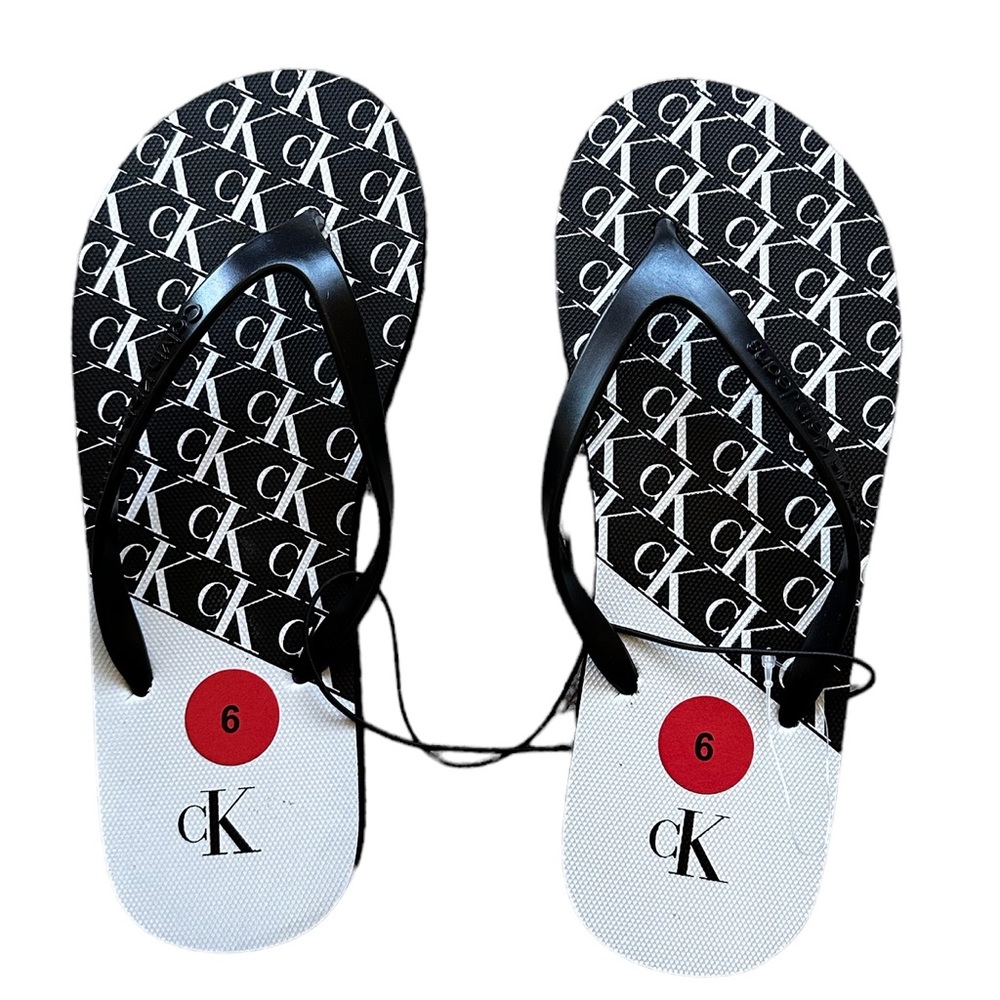 NEW CALVIN KLEIN CK All Over Logo Flip Flop SZ-6